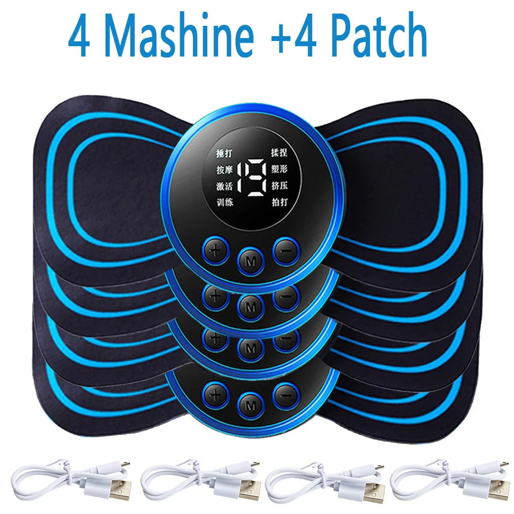 4PCS LCD Display EMS Neck Electric Massager 8 Mode Pulse Muscle Stimulator Portable